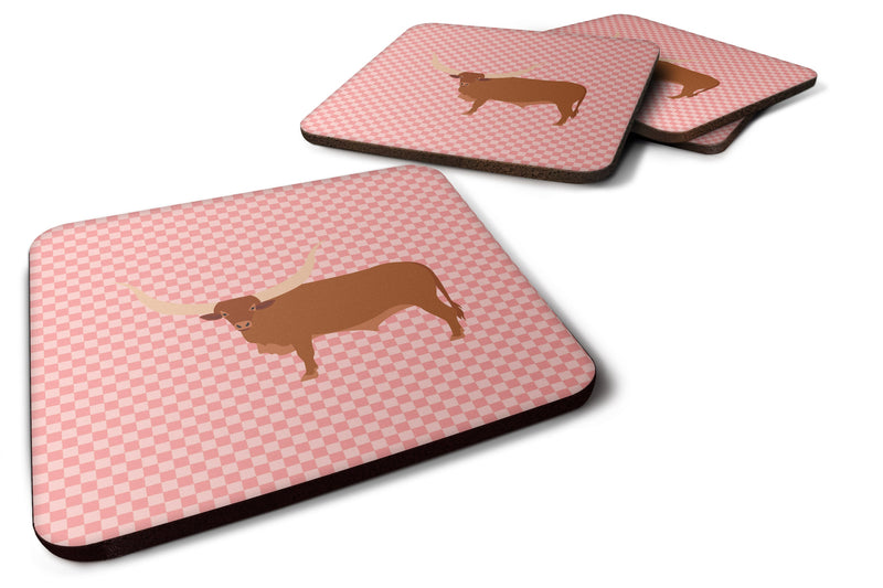 Ankole-Watusu Cow Pink Check Foam Coaster Set of 4 BB7823FC