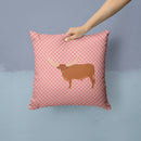 Ankole-Watusu Cow Pink Check Throw Pillow - 14x14 Decorative Pillow – Art for Your Home & Patio BB7823PW1414