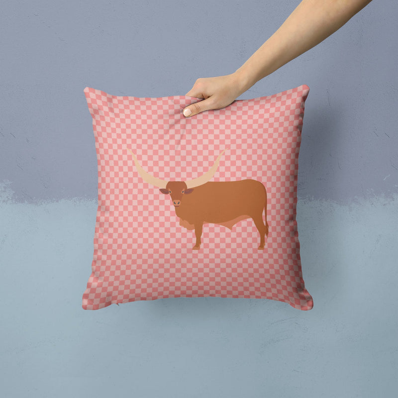 Ankole-Watusu Cow Pink Check Fabric Decorative Pillow BB7823PW1414