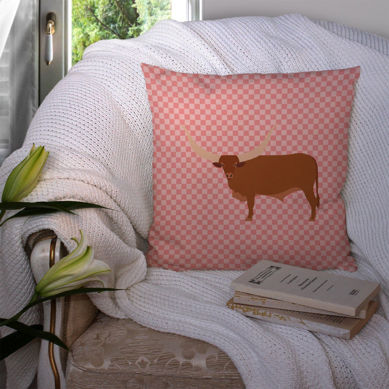 Ankole-Watusu Cow Pink Check Fabric Decorative Pillow BB7823PW1414