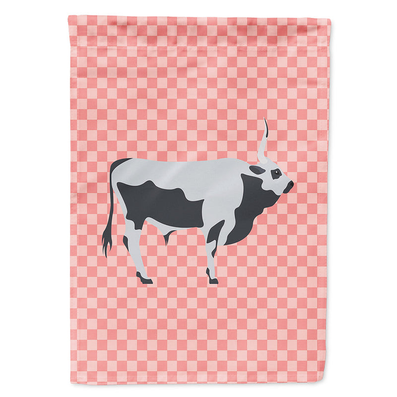 Hungarian Grey Steppe Cow Pink Check Flag Canvas House Size BB7824CHF