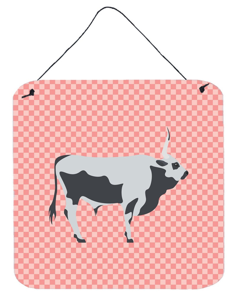 Hungarian Grey Steppe Cow Pink Check Wall or Door Hanging Prints BB7824DS66