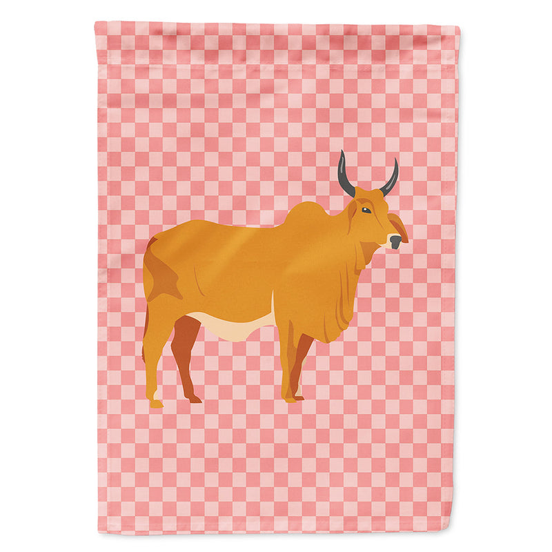 Zebu Indicine Cow Pink Check Flag Canvas House Size BB7825CHF