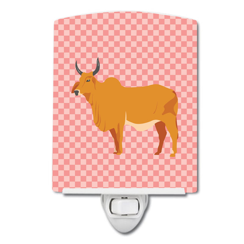 Zebu Indicine Cow Pink Check Ceramic Night Light BB7825CNL