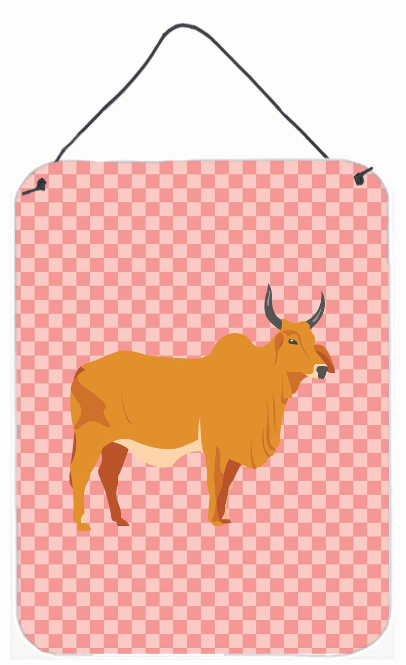 Zebu Indicine Cow Pink Check Wall or Door Hanging Prints BB7825DS1216