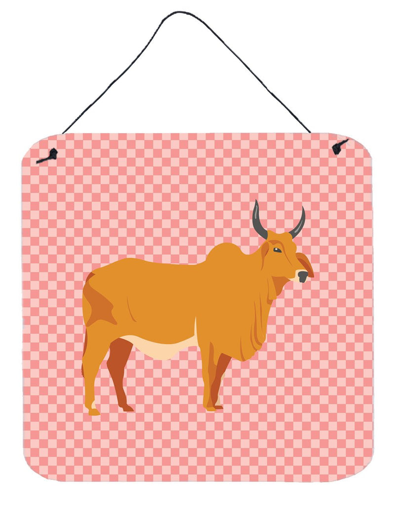 Zebu Indicine Cow Pink Check Wall or Door Hanging Prints BB7825DS66