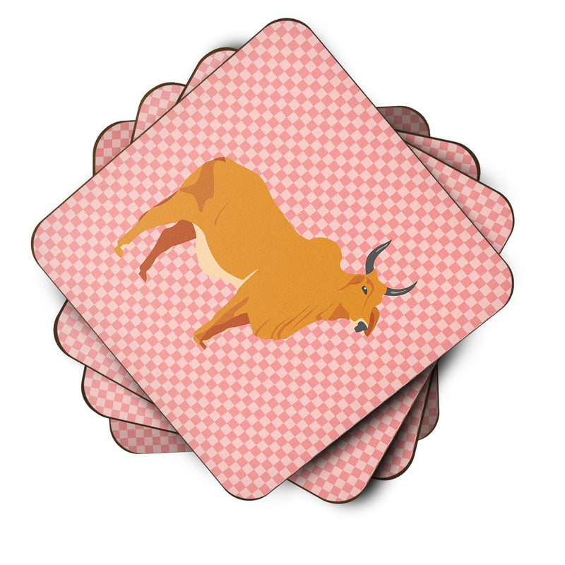 Zebu Indicine Cow Pink Check Foam Coaster Set of 4 BB7825FC