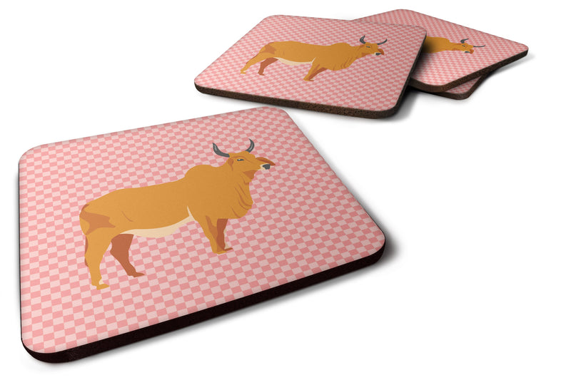 Zebu Indicine Cow Pink Check Foam Coaster Set of 4 BB7825FC