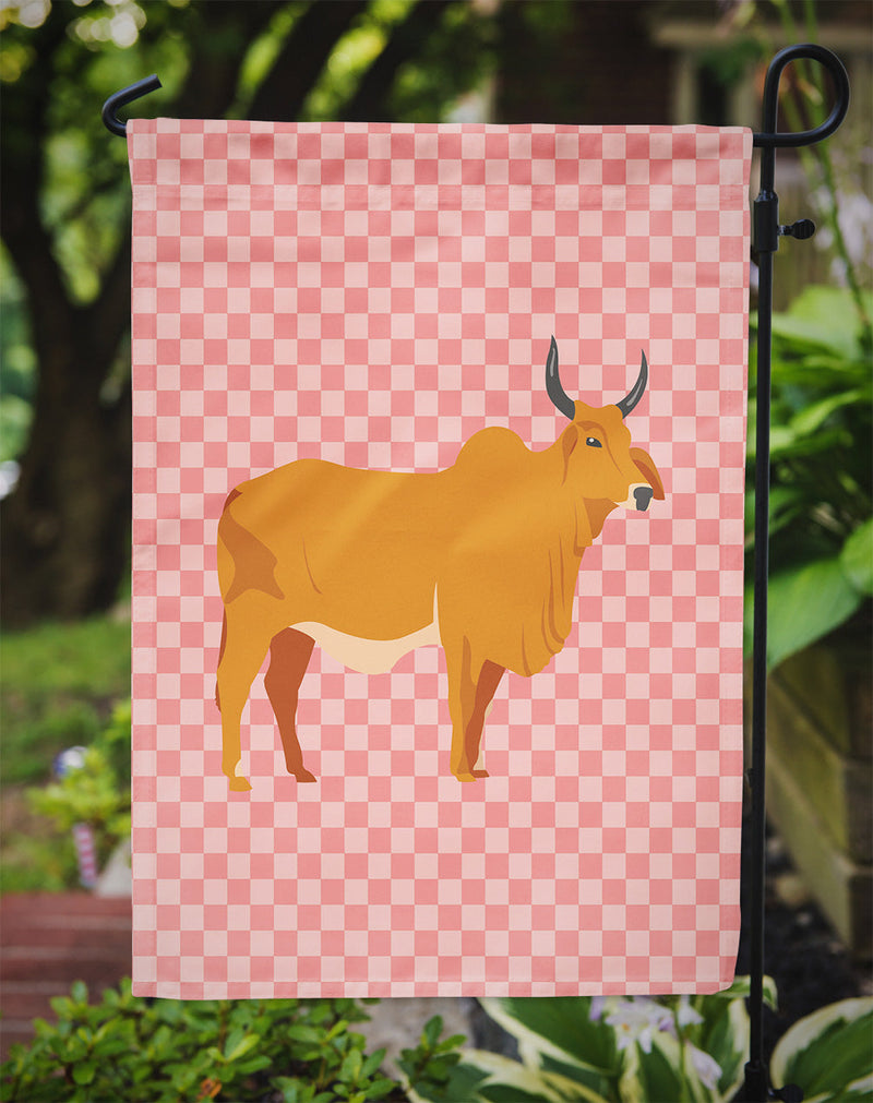 Zebu Indicine Cow Pink Check Flag Garden Size