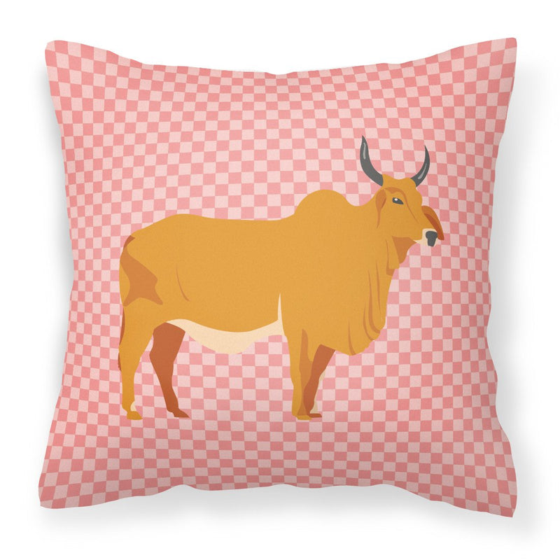 Zebu Indicine Cow Pink Check Fabric Decorative Pillow BB7825PW1818