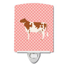 Ayrshire Cow Pink Check Ceramic Night Light Compact, UL-Certified, Ideal for Bedroom, Bathroom, Nursery, Hallway, Kitchen, 6x4x3, Multicolor