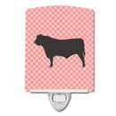 Black Angus Cow Pink Check Ceramic Night Light Compact, UL-Certified, Ideal for Bedroom, Bathroom, Nursery, Hallway, Kitchen, 6x4x3, Multicolor