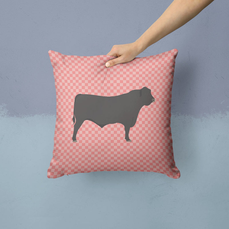 Black Angus Cow Pink Check Fabric Decorative Pillow BB7828PW1414