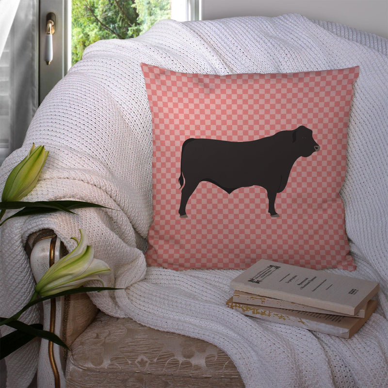 Black Angus Cow Pink Check Fabric Decorative Pillow BB7828PW1414