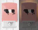 Belted Galloway Cow Pink Check Ceramic Night Light Compact, UL-Certified, Ideal for Bedroom, Bathroom, Nursery, Hallway, Kitchen, 6x4x3, Multicolor