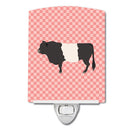 Belted Galloway Cow Pink Check Ceramic Night Light Compact, UL-Certified, Ideal for Bedroom, Bathroom, Nursery, Hallway, Kitchen, 6x4x3, Multicolor