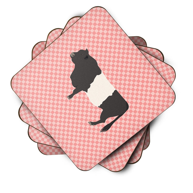 Belted Galloway Cow Pink Check Foam Coaster Set of 4 BB7831FC