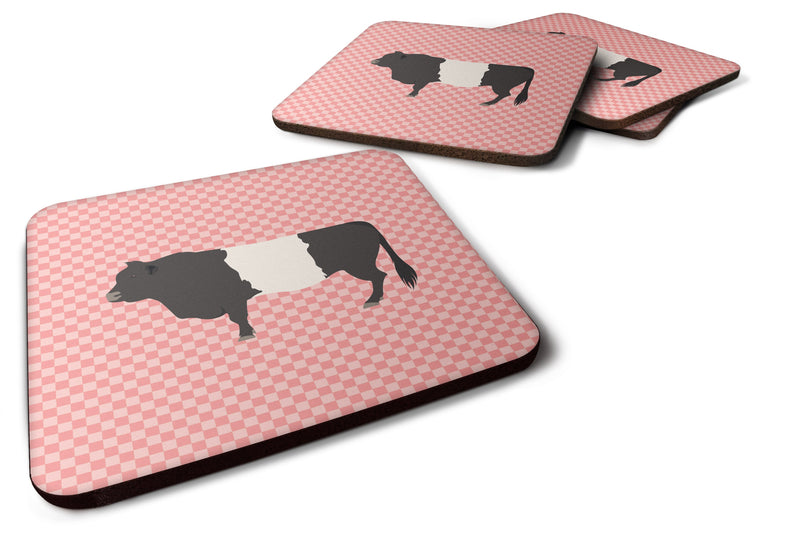 Belted Galloway Cow Pink Check Foam Coaster Set of 4 BB7831FC