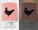 Polish Poland Chicken Pink Check Ceramic Night Light Compact, UL-Certified, Ideal for Bedroom, Bathroom, Nursery, Hallway, Kitchen, 6x4x3, Multicolor