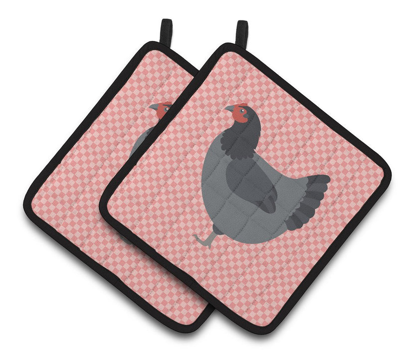 Jersey Giant Chicken Pink Check Pair of Pot Holders BB7835PTHD