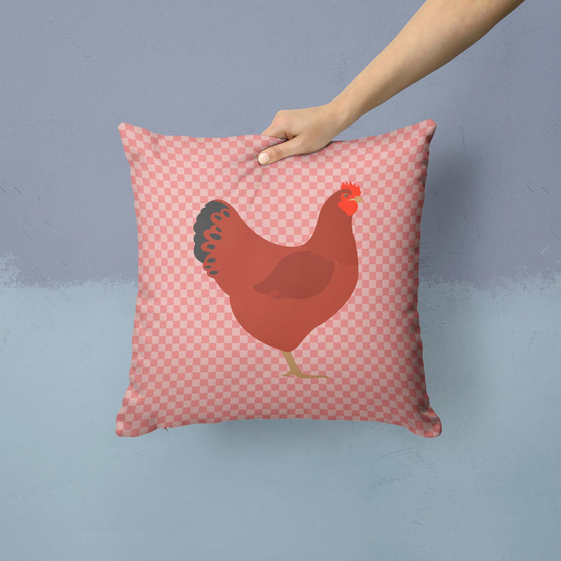 New Hampshire Red Chicken Pink Check Fabric Decorative Pillow BB7843PW1414