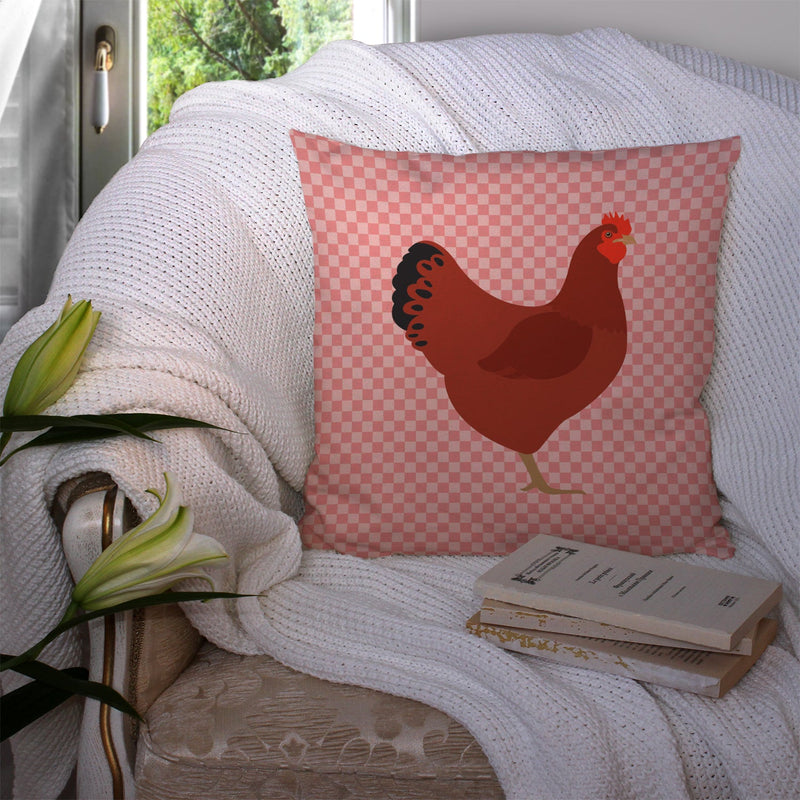 New Hampshire Red Chicken Pink Check Fabric Decorative Pillow BB7843PW1414