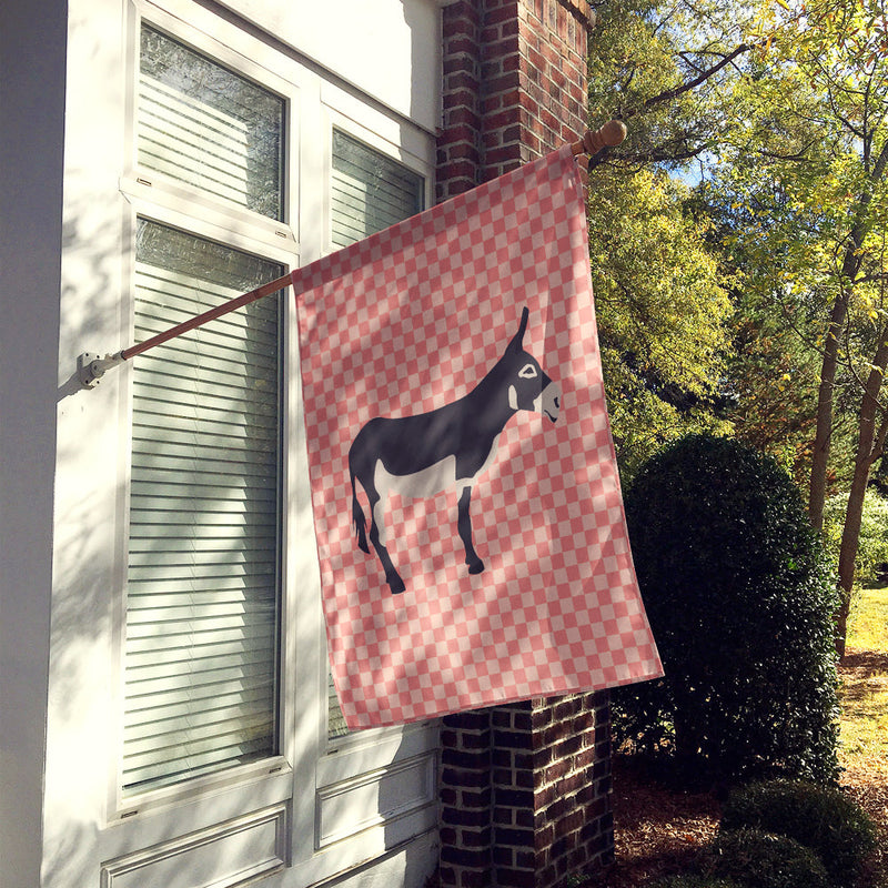 American Mammoth Jack Donkey Pink Check Flag Canvas House Size BB7844CHF