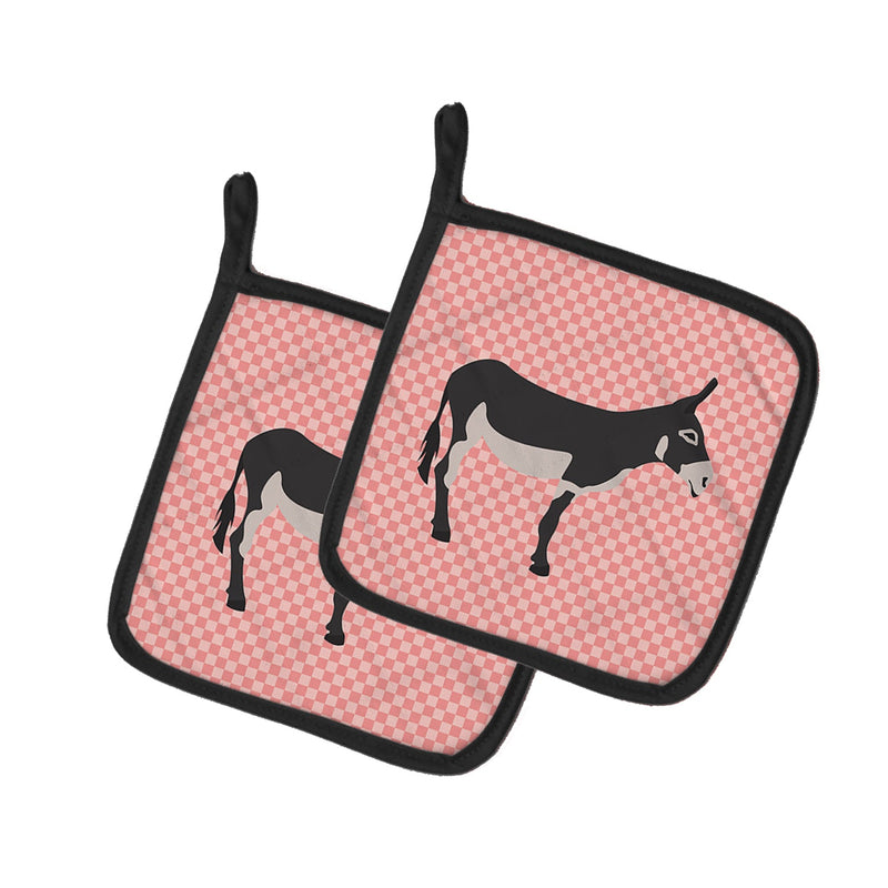 American Mammoth Jack Donkey Pink Check Pot Holders - Set of 2 - Heat-Resistant Kitchen Essentials BB7844PTHD