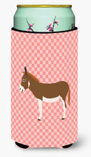 Miniature Mediterranian Donkey Pink Check Tall Boy Hugger Can Cooler Sleeve Machine Washable Drink Collapsible Insulator Beverage Insulated Holder
