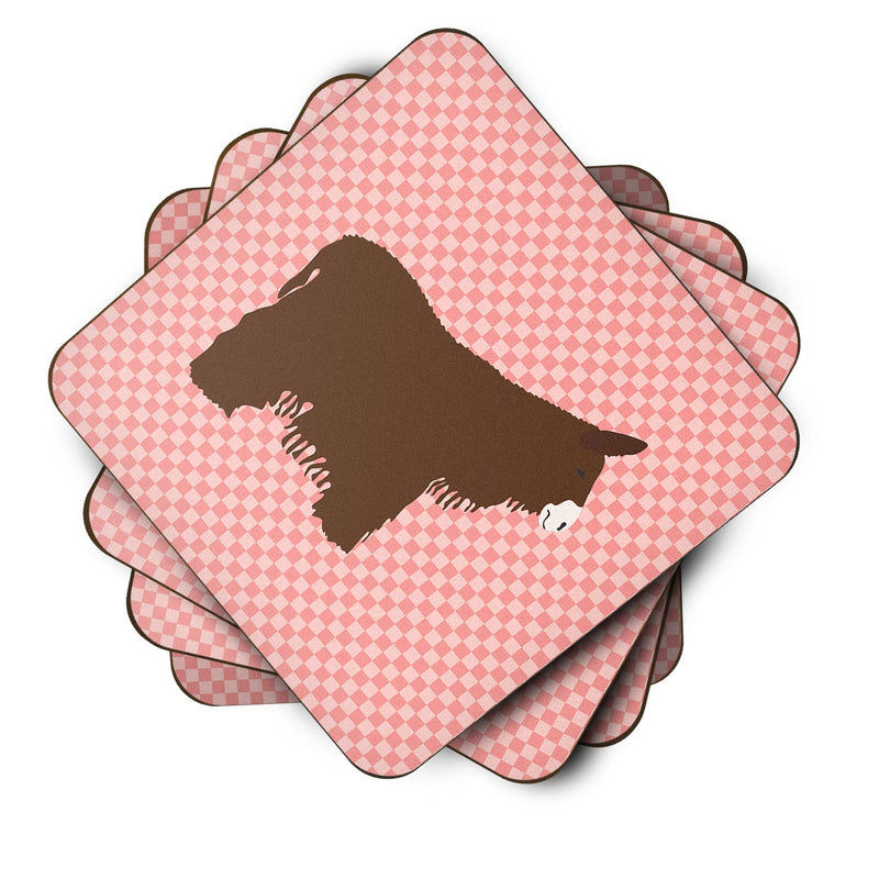 Poitou Poiteuin Donkey Pink Check Foam Coaster Set of 4 BB7852FC