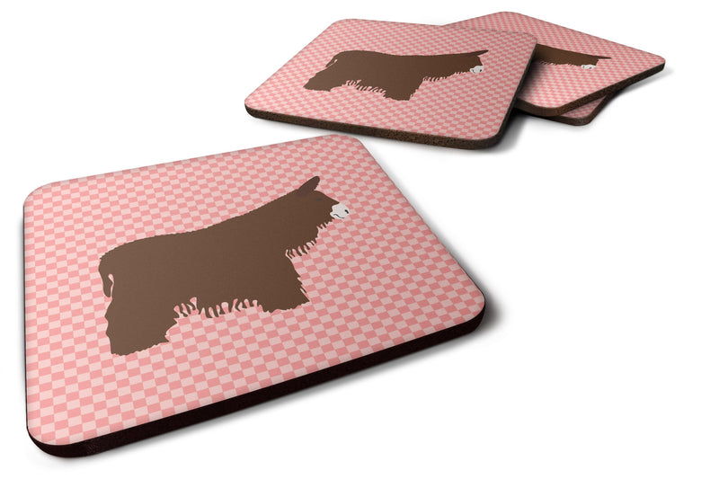 Poitou Poiteuin Donkey Pink Check Foam Coaster Set of 4 BB7852FC