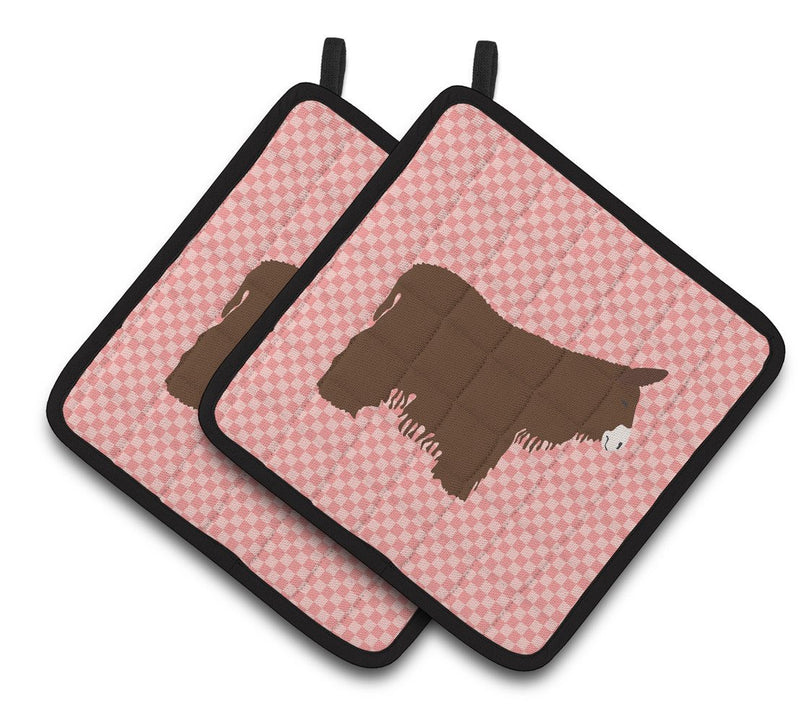 Poitou Poiteuin Donkey Pink Check Pair of Pot Holders BB7852PTHD