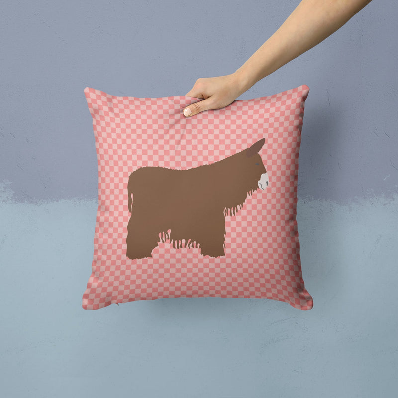 Poitou Poiteuin Donkey Pink Check Fabric Decorative Pillow BB7852PW1414