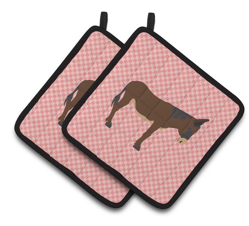 Zamorano-Leones Donkey Pink Check Pair of Pot Holders BB7853PTHD