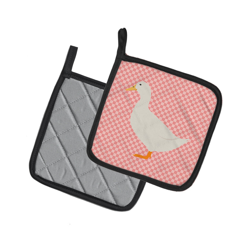 American Pekin Duck Pink Check Pot Holders - Set of 2 - Heat-Resistant Kitchen Essentials BB7860PTHD