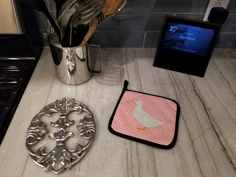 American Pekin Duck Pink Check Pot Holders - Set of 2 - Heat-Resistant Kitchen Essentials BB7860PTHD