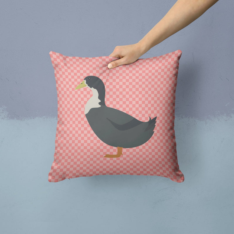Blue Swedish Duck Pink Check Throw Pillow - 14x14 Decorative Pillow – Art for Your Home & Patio BB7862PW1414