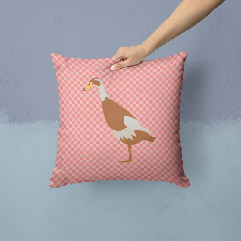 Indian Runner Duck Pink Check Fabric Decorative Pillow BB7865PW1414