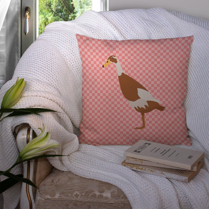 Indian Runner Duck Pink Check Fabric Decorative Pillow BB7865PW1414