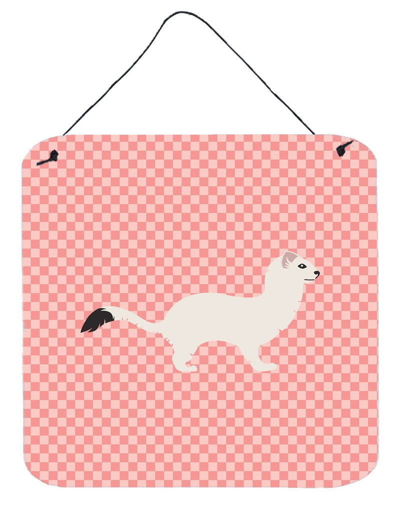 Stoat Short-tailed Weasel Pink Check Wall or Door Hanging Prints BB7872DS66