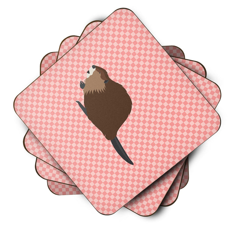 Eurasian Beaver Pink Check Foam Coaster Set of 4 BB7873FC