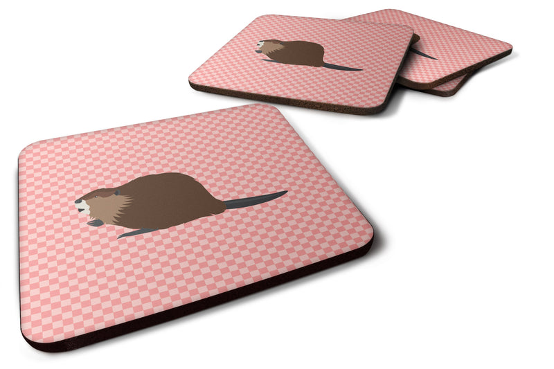 Eurasian Beaver Pink Check Foam Coaster Set of 4 BB7873FC