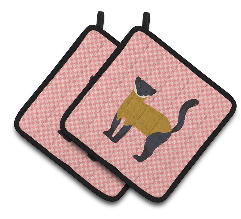 Yellow-Throated Marten Pink Check Pair of Pot Holders BB7874PTHD