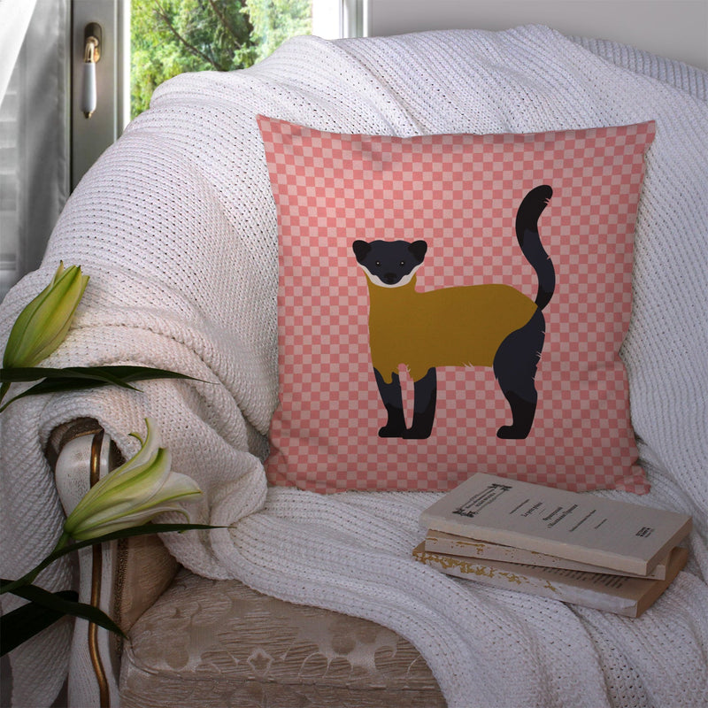 Yellow-Throated Marten Pink Check Fabric Decorative Pillow BB7874PW1414