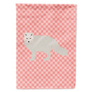 White Arctic Fox Pink Check House Flag 28x40 Porch Sleeve Pole Decorative Outside Yard Banner Artwork Wall Hanging, Polyester