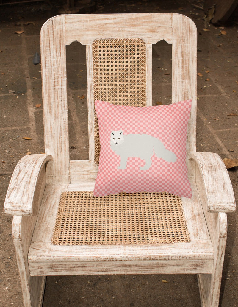 White Arctic Fox Pink Check Fabric Decorative Pillow BB7877PW1818