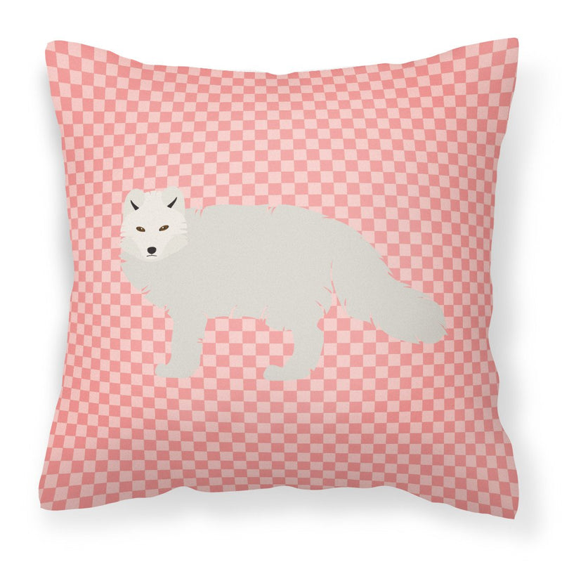 White Arctic Fox Pink Check Fabric Decorative Pillow BB7877PW1818