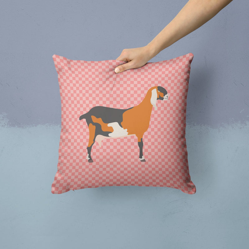 Anglo-nubian Nubian Goat Pink Check Fabric Decorative Pillow BB7883PW1414