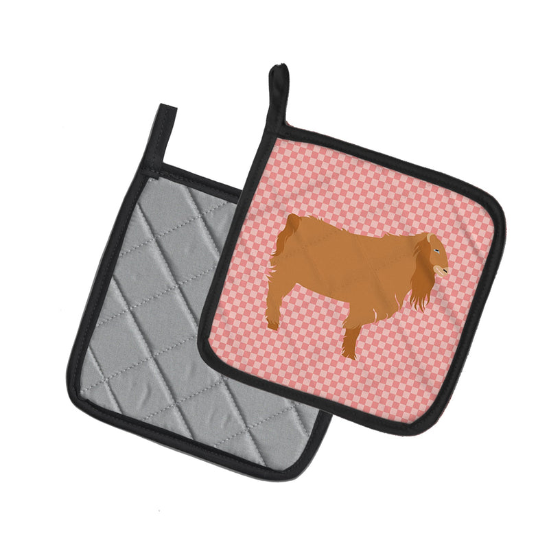 American Lamancha Goat Pink Check Pot Holders - Set of 2 - Heat-Resistant Kitchen Essentials BB7885PTHD