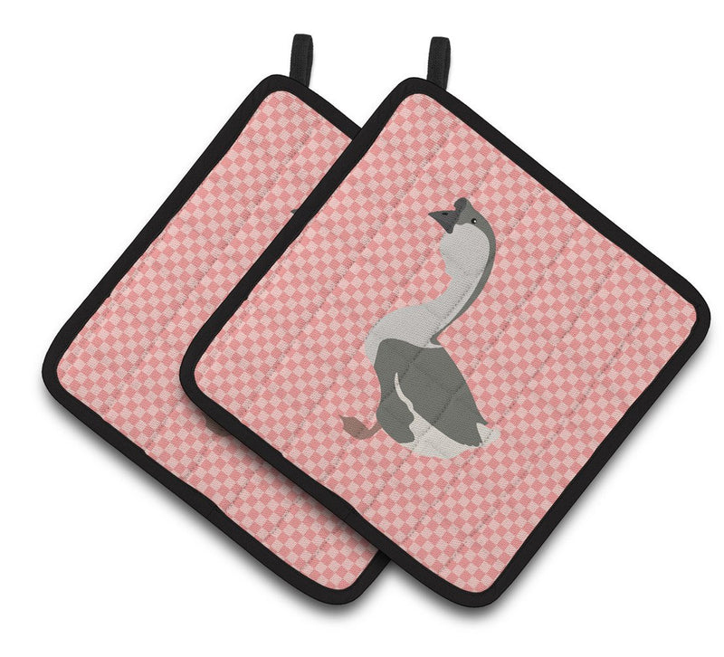 African Goose Pink Check Pair of Pot Holders BB7899PTHD